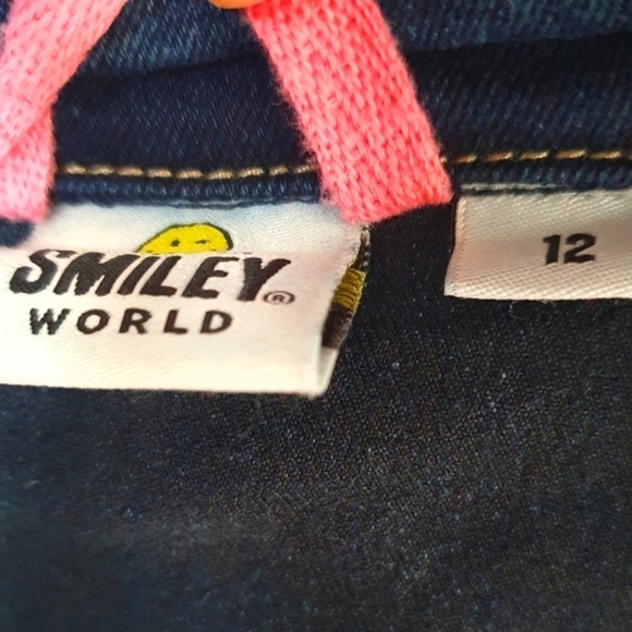 SMILEY WORLD Kids Cropped Punk Jean Trucker Jacket Yellow Smiley Face Girl Sz 12 - Picture 8 of 10